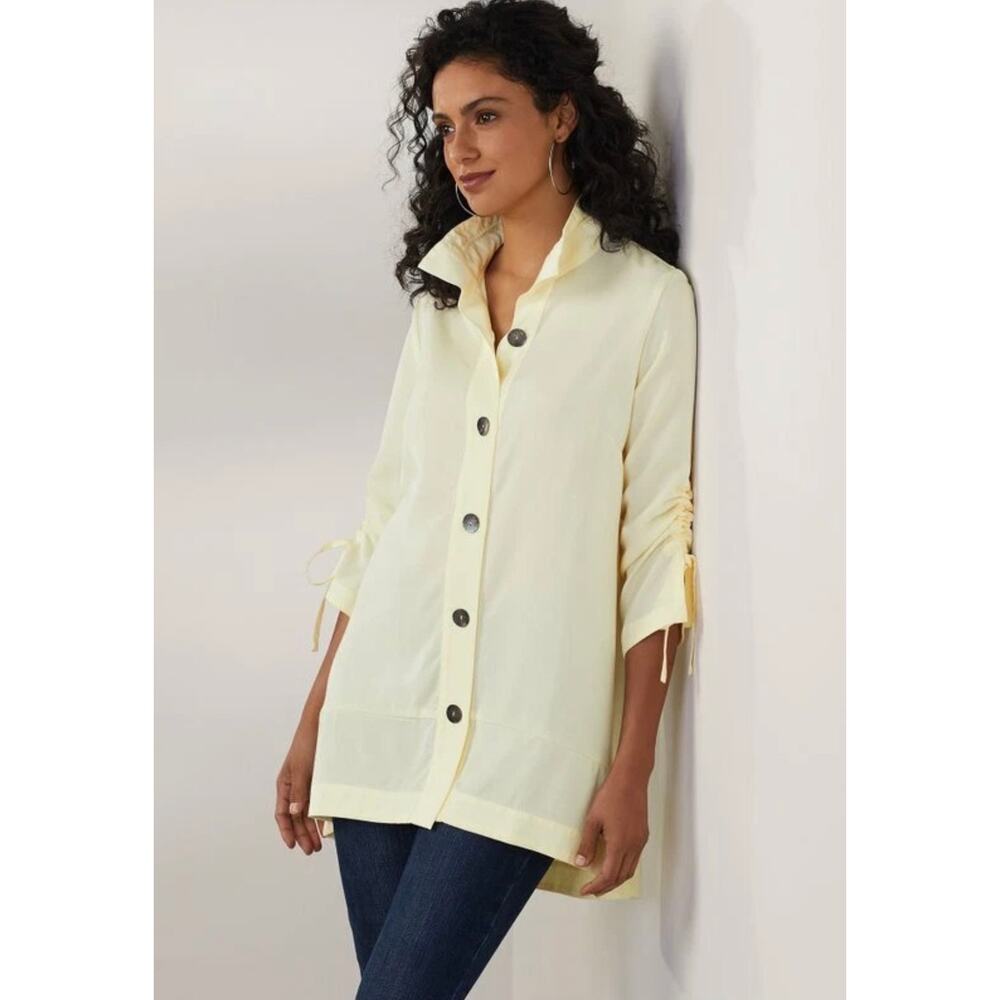 Soft Surroundings Medium Tencel Button Up Pale Yellow Allora Blouse